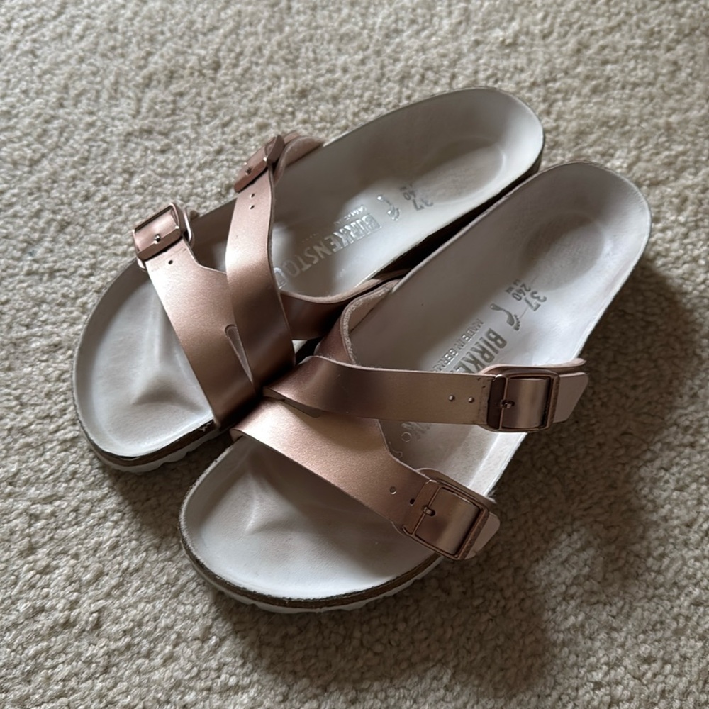 Birkenstock, size 38, metallic copper